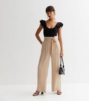 New Look Stone Wide Leg Paperbag Trousers